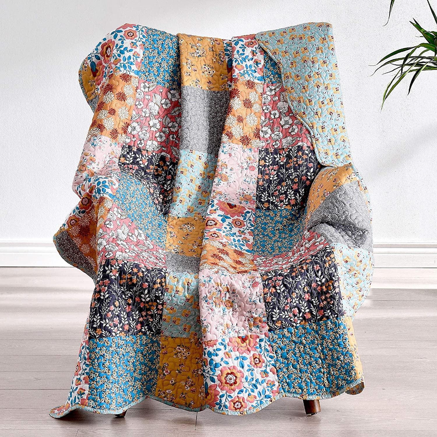 Dreamy Calico Patchwork Cotton Throw Blanket 50" x 60"