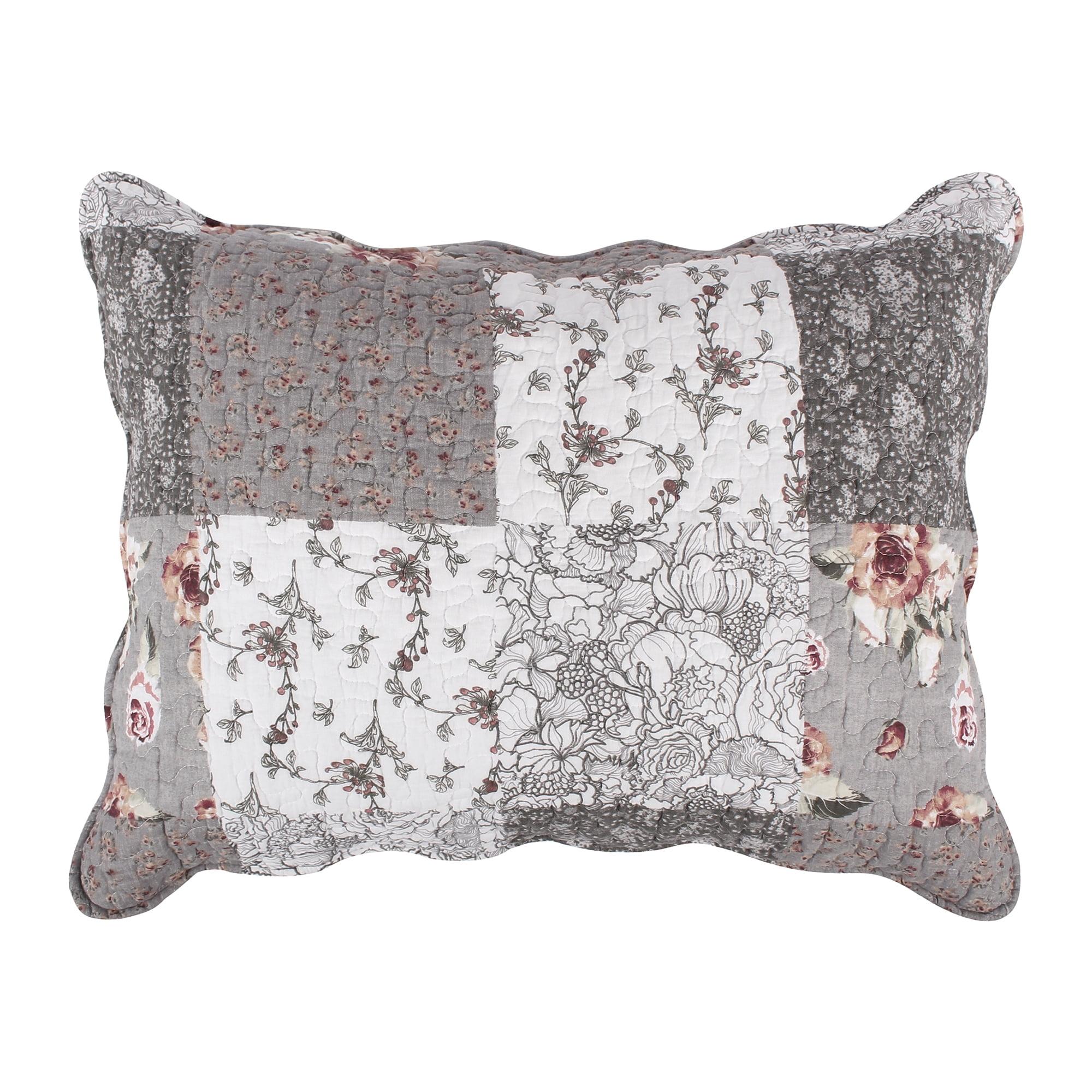 Greenland Home Fashions Barefoot Bungalow Giulia Fabulous Floral and Stencil Prints Classic Patchwork Pattern Reverses Pillow Sham - King 20x36", Gray