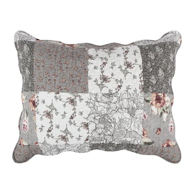 Greenland Home Fashions Barefoot Bungalow Giulia Fabulous Floral and Stencil Prints Classic Patchwork Pattern Reverses Pillow Sham - King 20x36", Gray