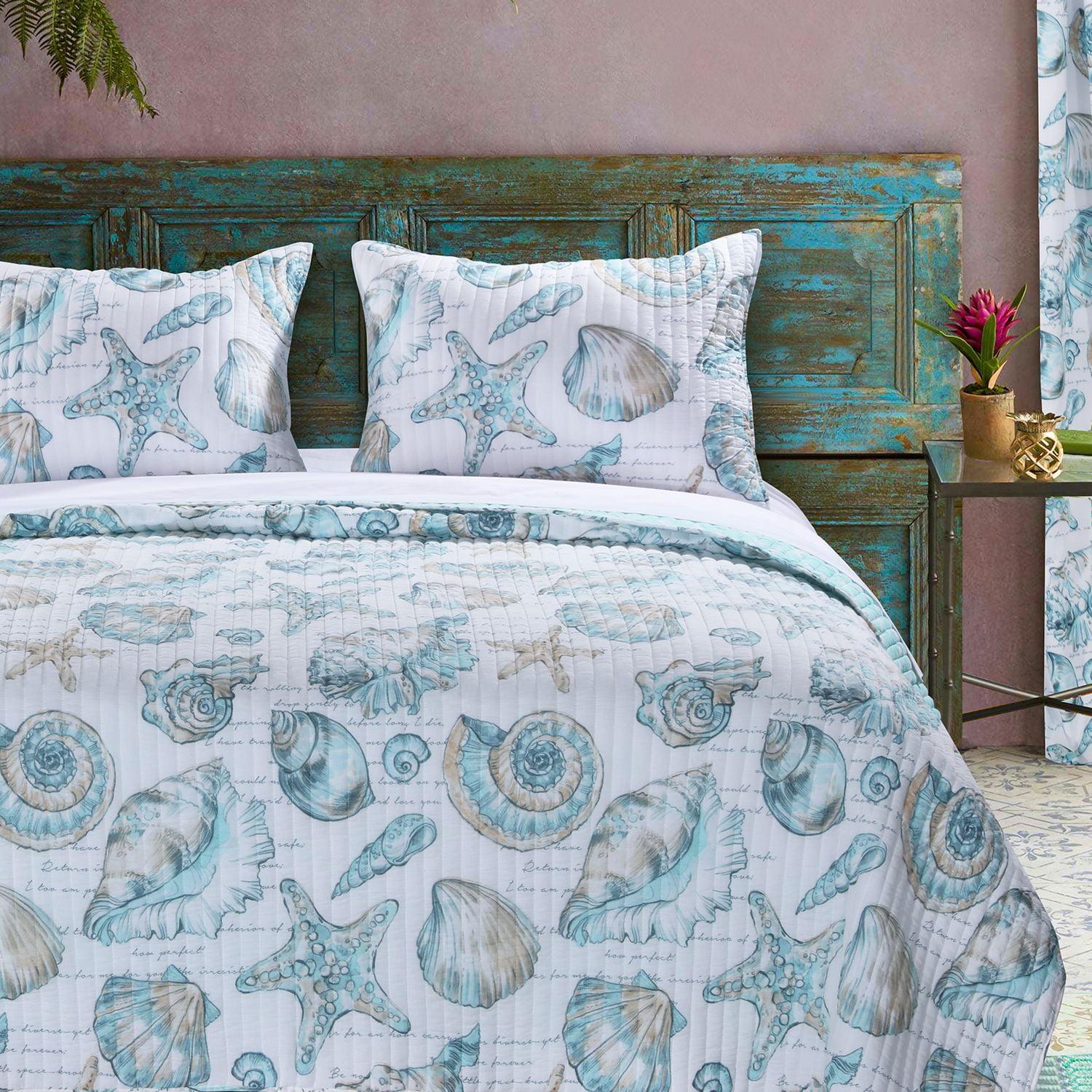 Greenland Home Fashions Cruz Reversible Seashell and Starfish Quilt Set