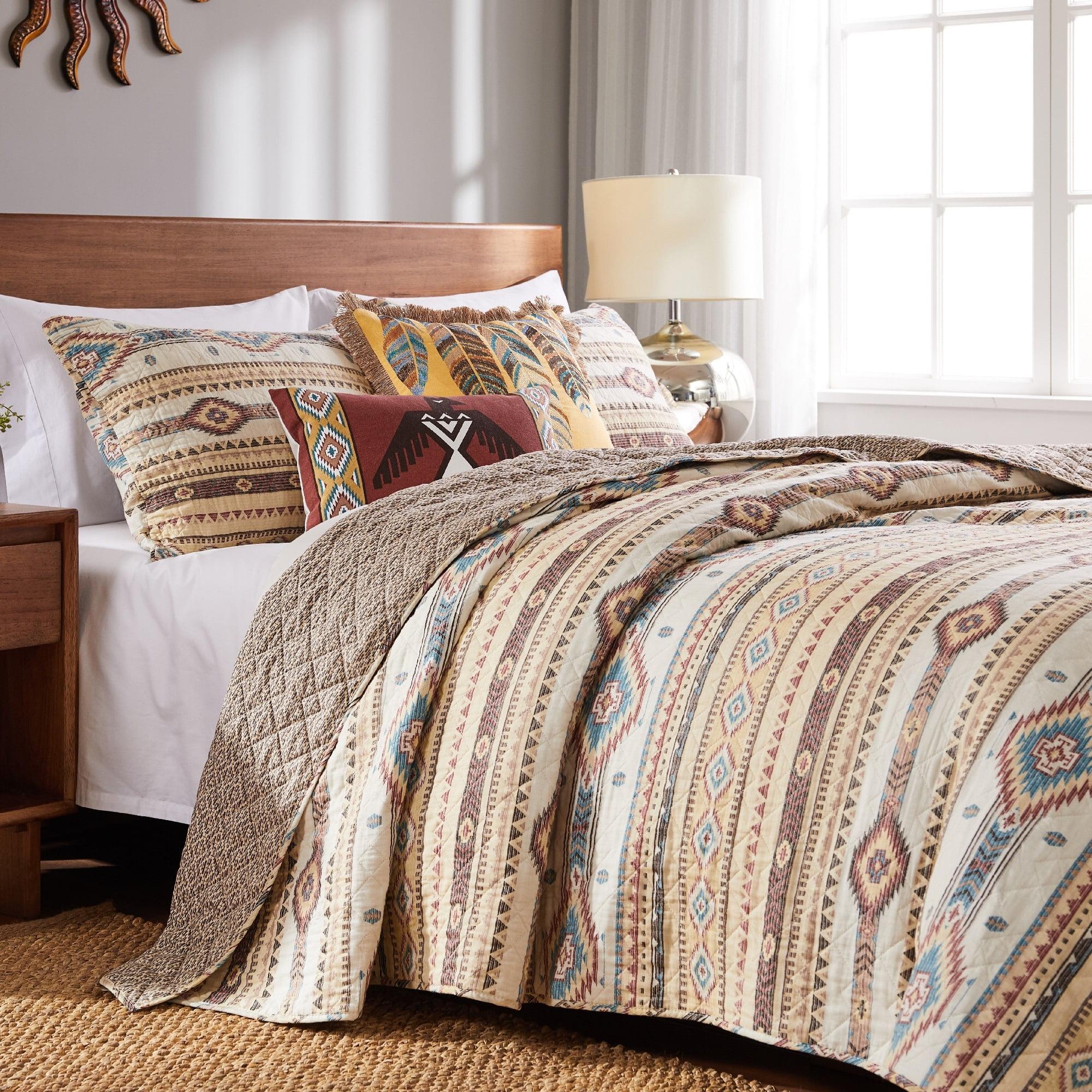 Southwestern Twin Reversible Microfiber Quilt Set in Tan and Brown