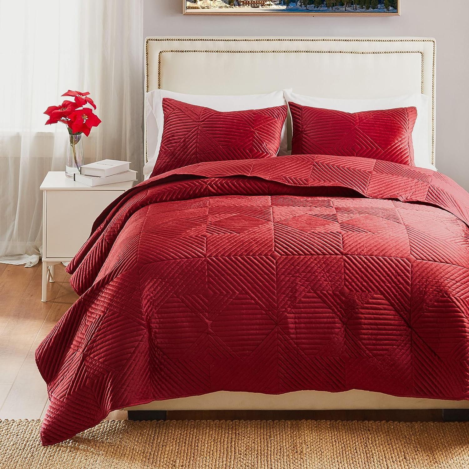 Riviera Red Velvet Twin Reversible Quilt Set