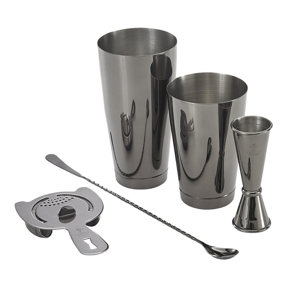 Gunmetal Black 5-Piece Cocktail Set with Strainer and Jigger