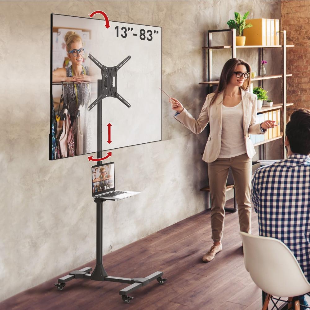 Barkan 13" - 83" Mobile TV Mount Cart with Metal Shelf, Tilt & Height Adjustment