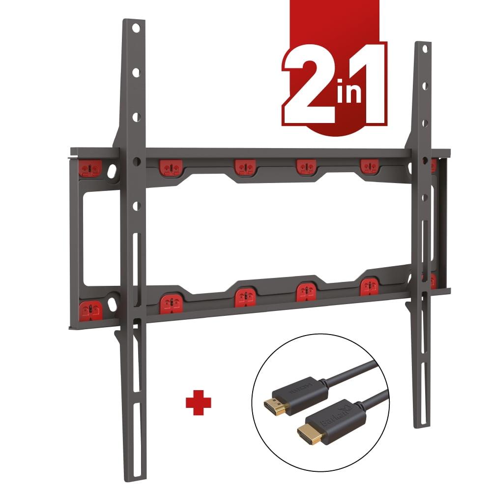 Barkan TV Wall Mount, 19 - 65 inch Fixed, Drywall No Stud No Drill Screen Bracket, Holds up to 82lbs, Auto Lock Patented, Fits LED OLED LCD, 6 ft 4K HDMI Cable Included