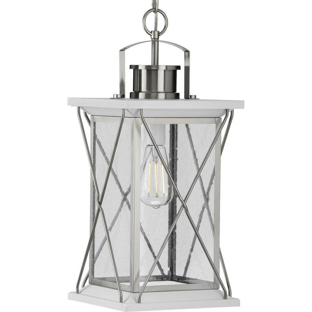 Progress Lighting Barlowe 1-Light Outdoor Hanging Lantern, Stainless Steel, Seeded Glass