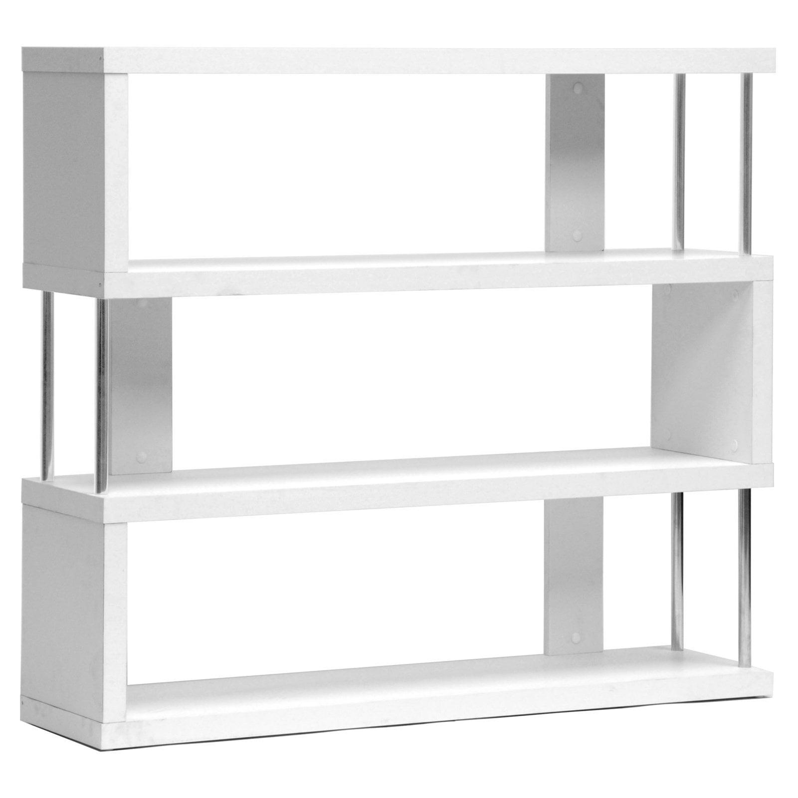 White Modern 3-Shelf Rectangular Étagère with Chrome Supports