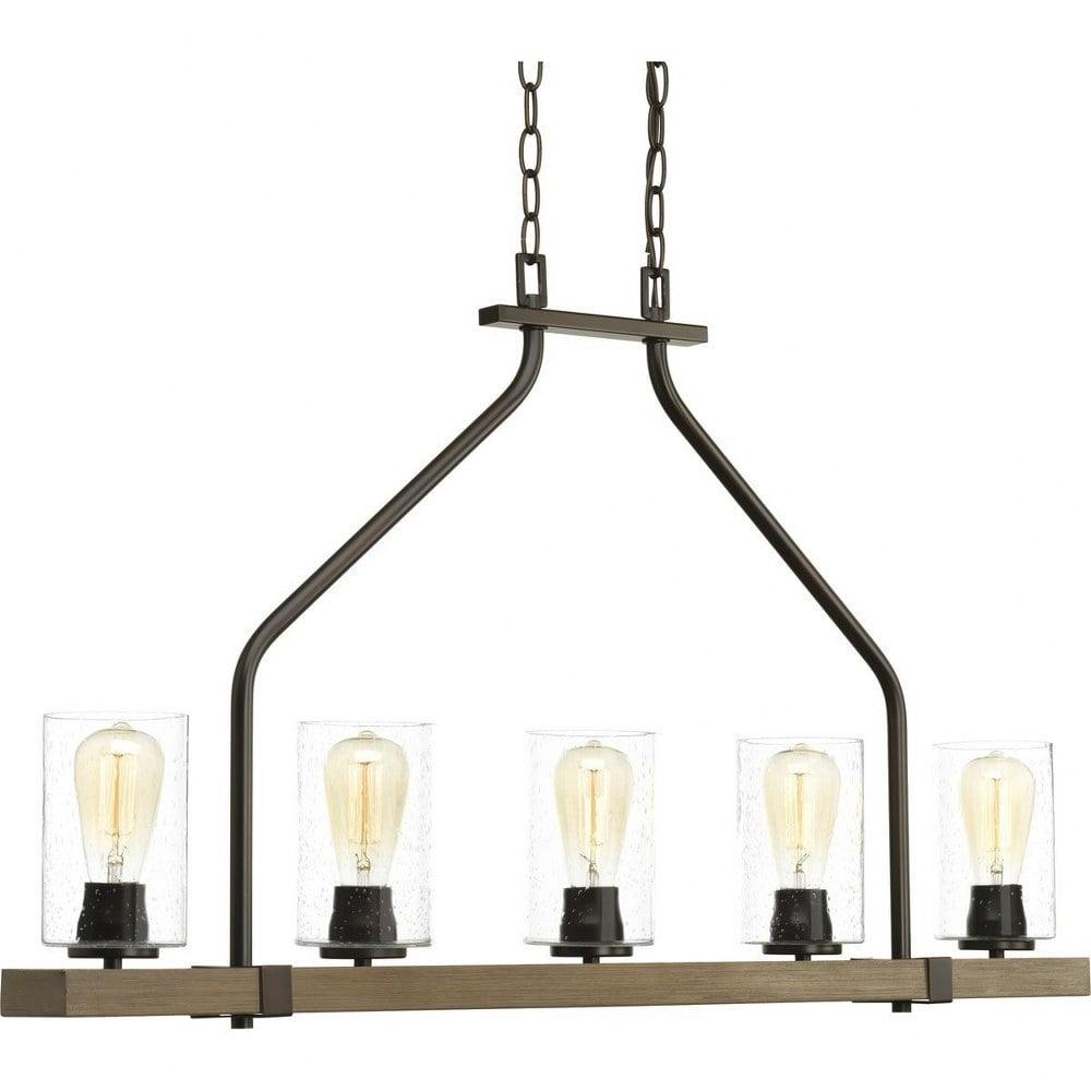 Progress Lighting, Topsail, 5-Light Chandelier, Antique Bronze, Parchment-finish Glass Shades