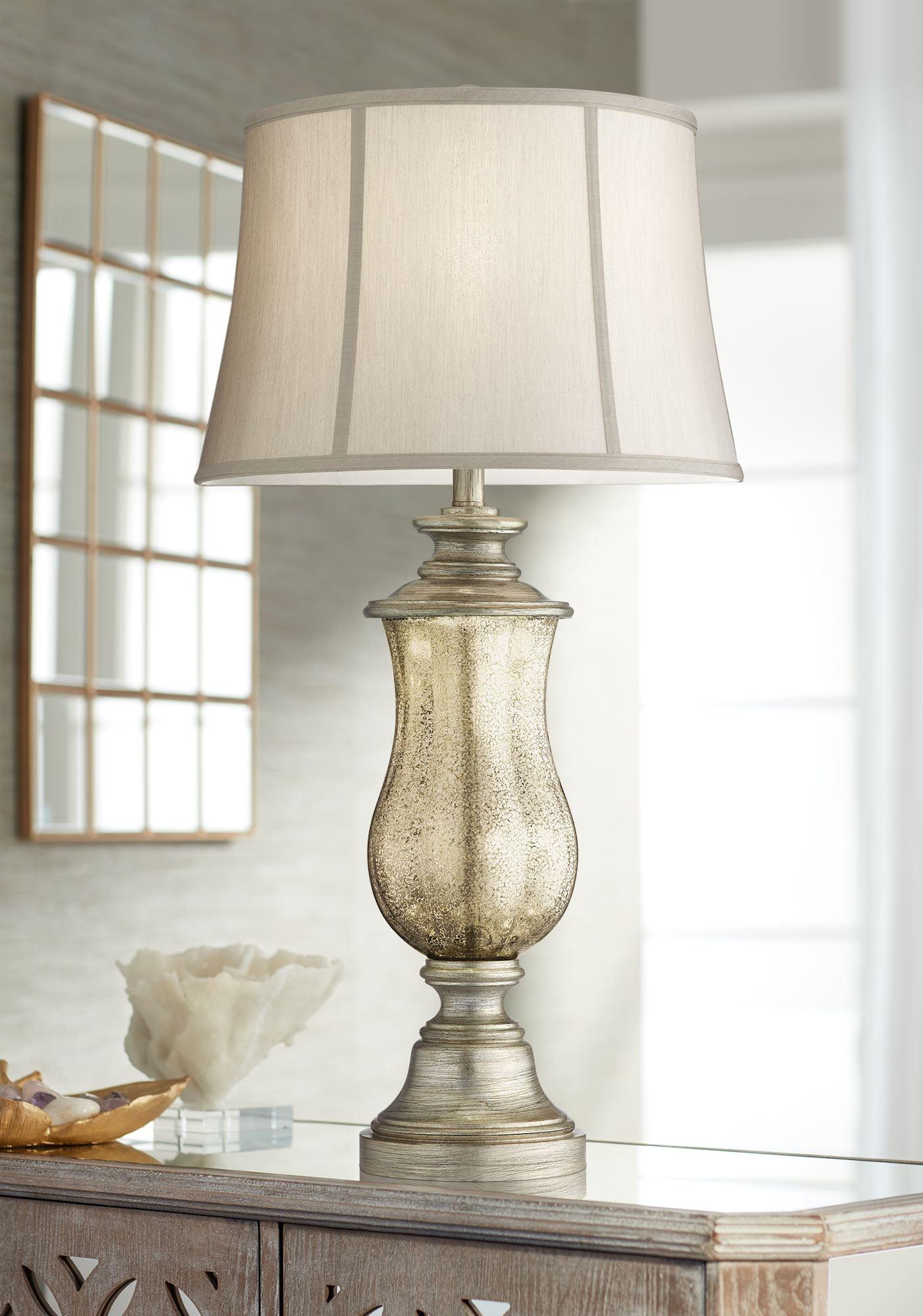 Barnes and Ivy Freida Table Lamp 33 1/2" Tall Mercury Glass Urn Off White Fabric Bell Shade for Bedroom Living Room Bedside Nightstand Office Kids
