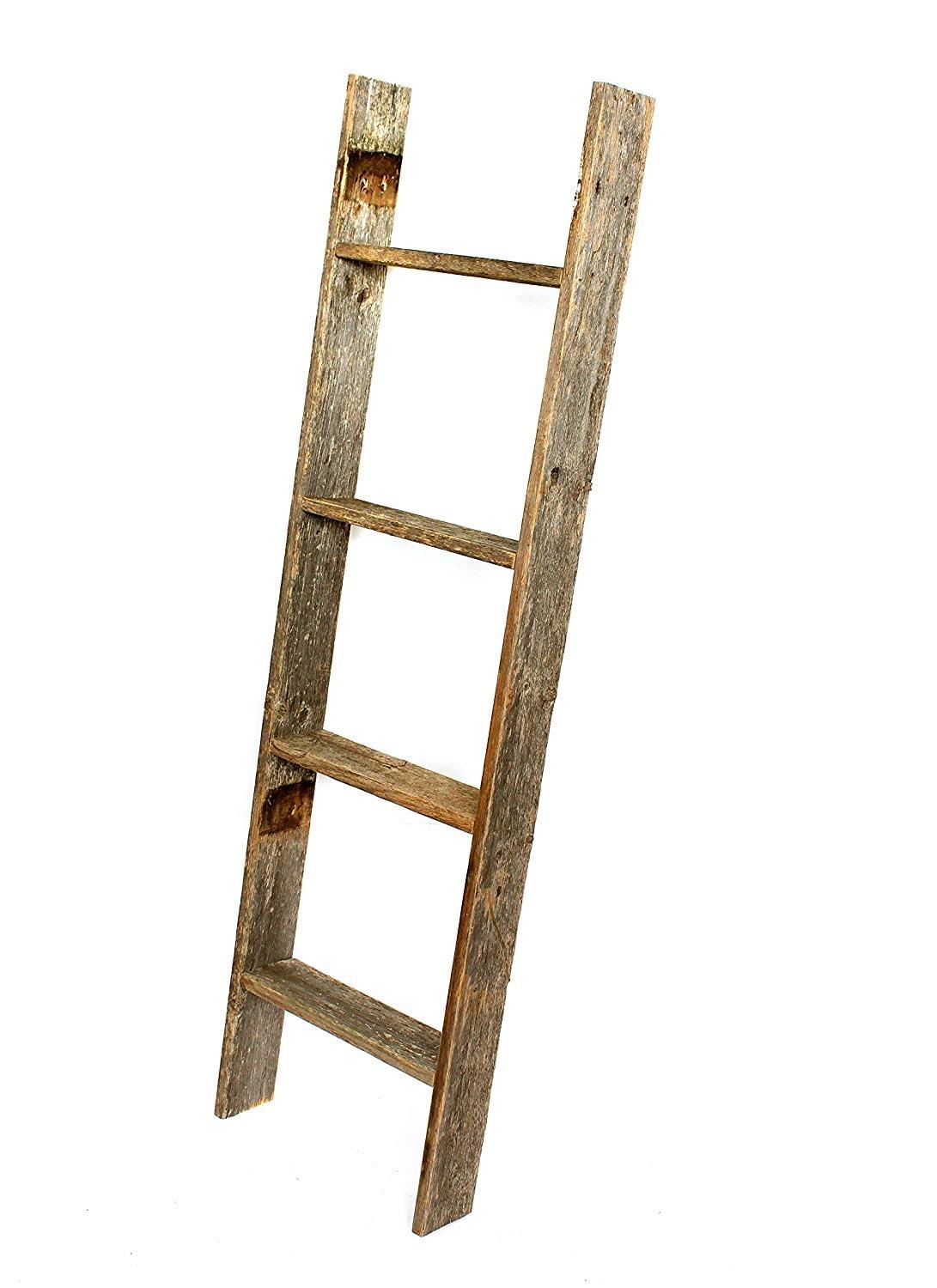 Rustic 5ft Weathered Gray Reclaimed Wood Decorative Ladder