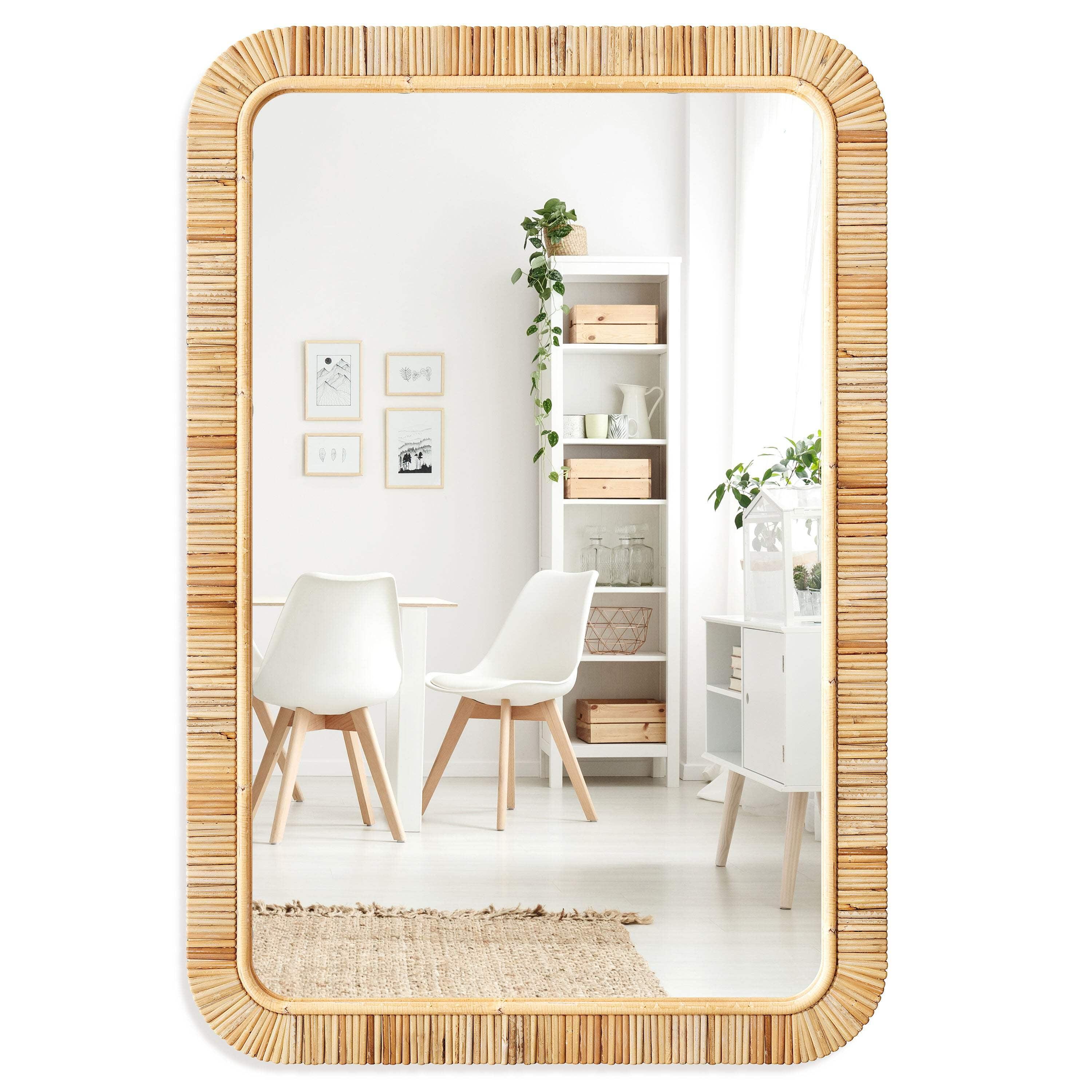 Barnyard Designs Rattan Bathroom Mirror – Rustic Farmhouse Style Handmade Wicker Rattan Frame - Boho Mirror for Nursery Wall Décor (20" x 30", Rectangular)