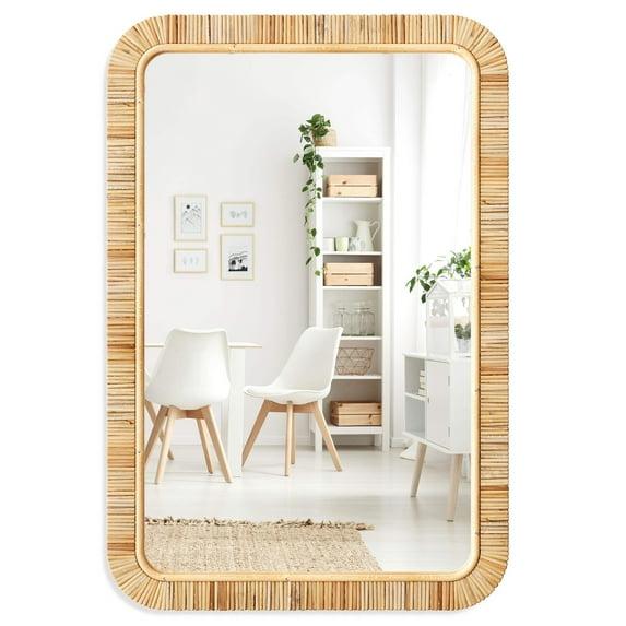 Barnyard Designs Rattan Bathroom Mirror – Rustic Farmhouse Style Handmade Wicker Rattan Frame - Boho Mirror for Nursery Wall Décor (20" x 30", Rectangular)