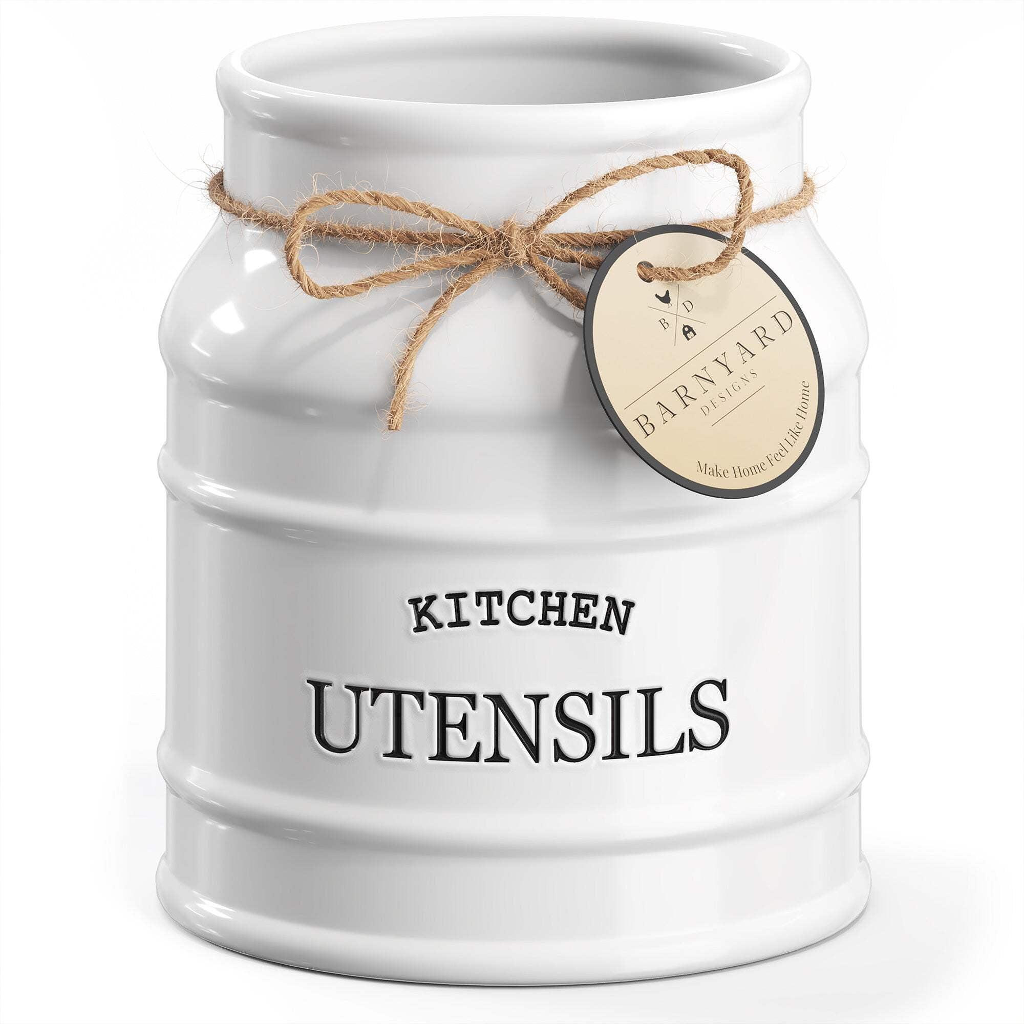 Anadea Ceramic Farmhouse Utensil Holder for Kitchen Counter, Large Rustic Utensil Crock