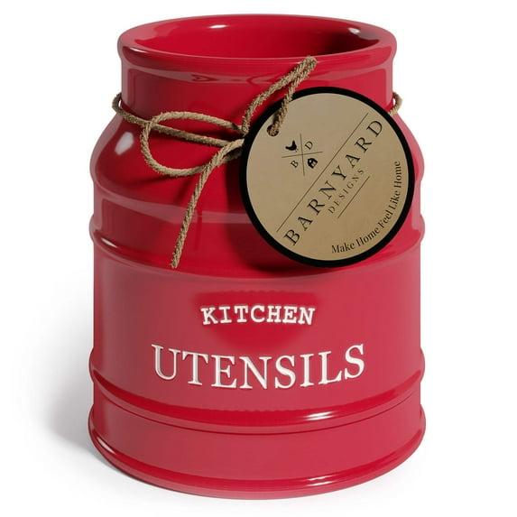 Anadea Ceramic Farmhouse Utensil Holder for Kitchen Counter, Large Rustic Utensil Crock