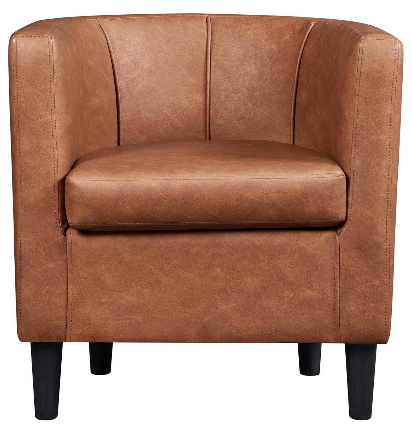Yaheetech Faux Leather Upholstered Accent Chair Barrel Chairs, Brown