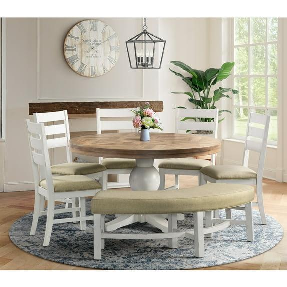Picket House Furnishings Barrett Round 6PC Dining Set-Table, Four Side Chairs, and Bench