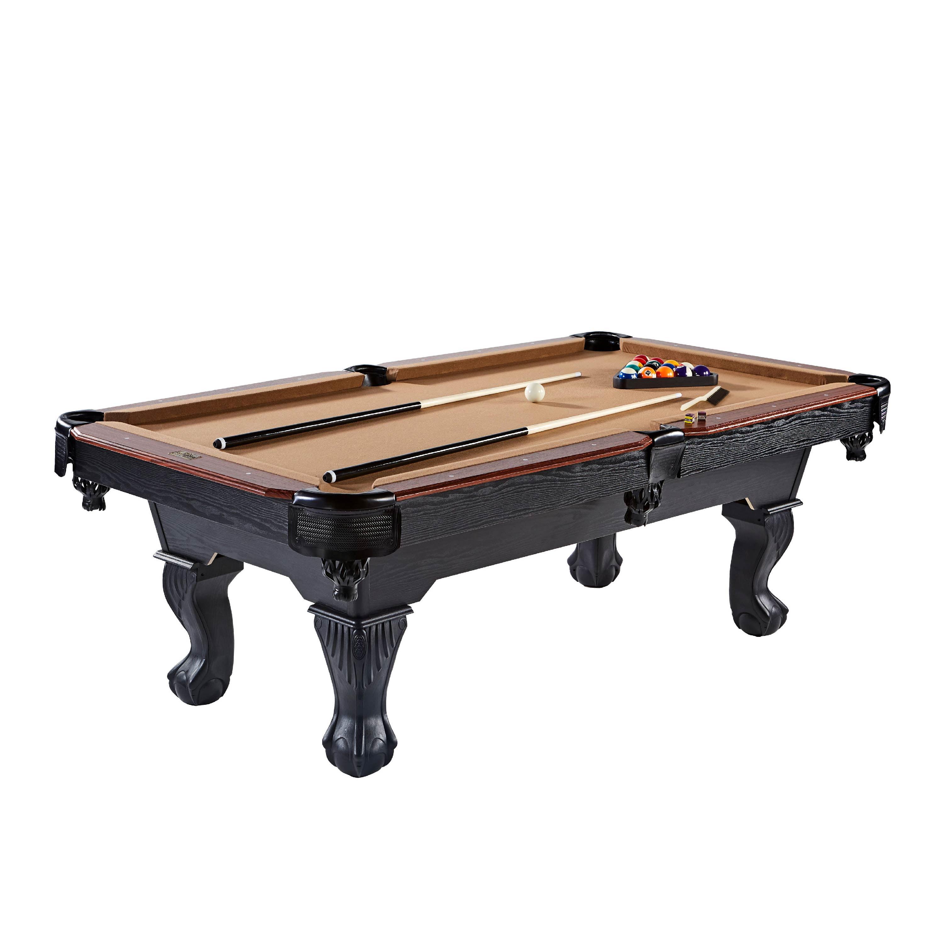 7.5' Black and Tan Hardwood Pool Table with Accessories