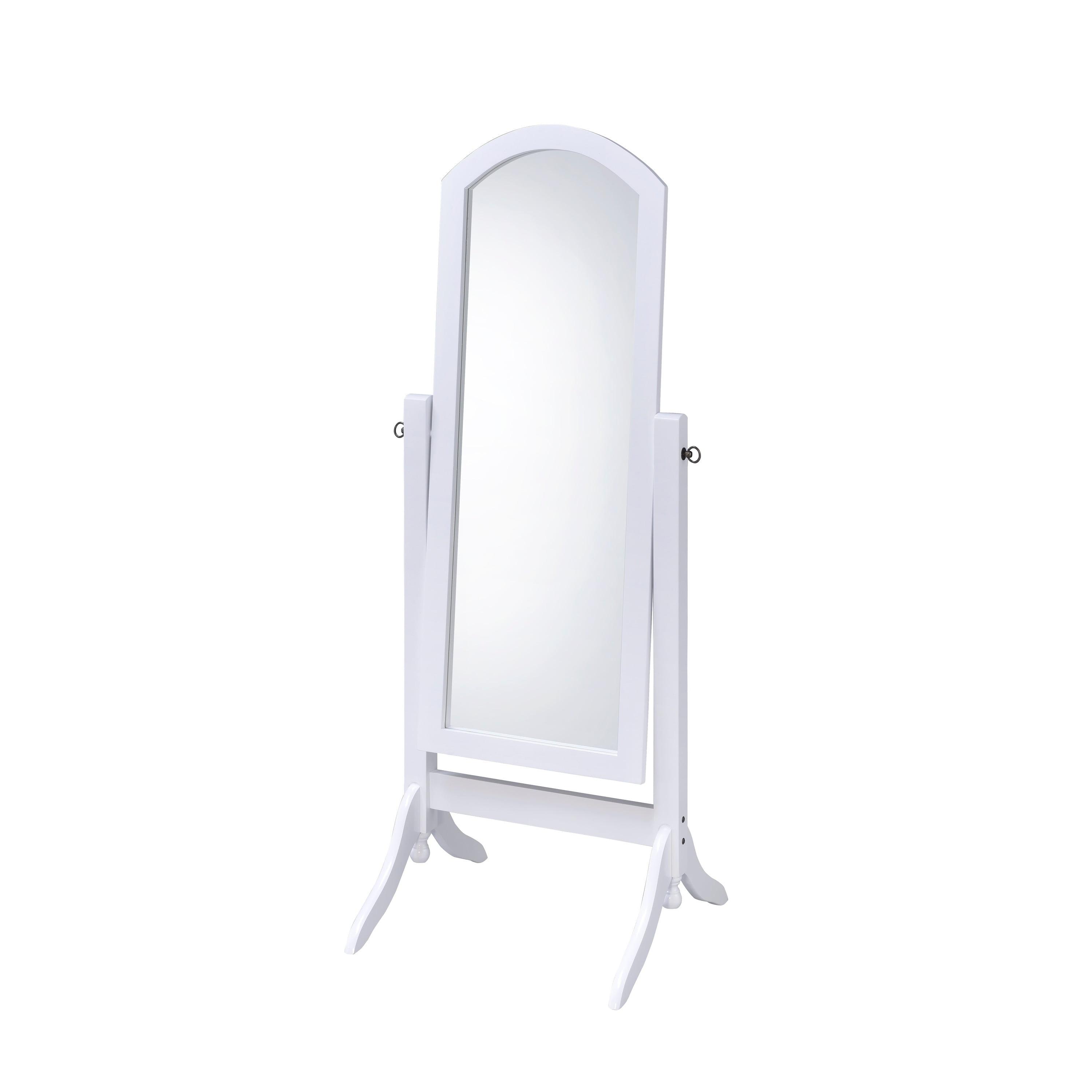 Elegant Full-Length White Rubberwood Cheval Mirror for Kids