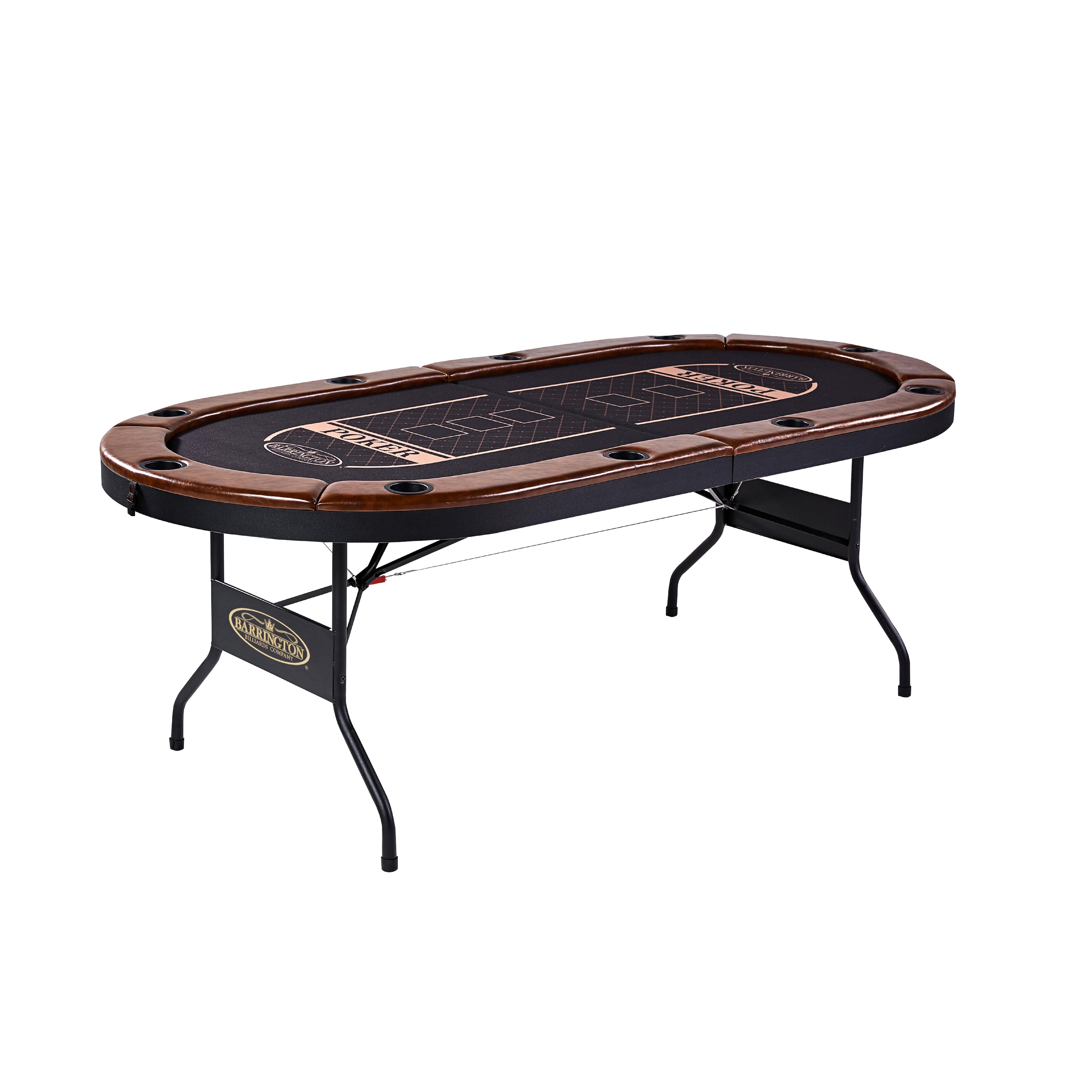 Charleston 84" Brown Felt 10-Player Poker Table with Cup Holders