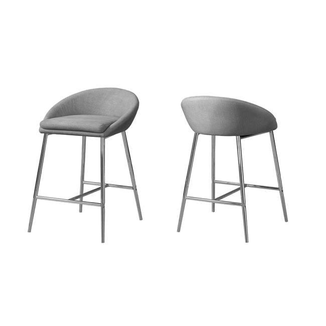 Bar Stool Set Of 2 Counter Height Kitchen Metal Fabric Grey Chrome