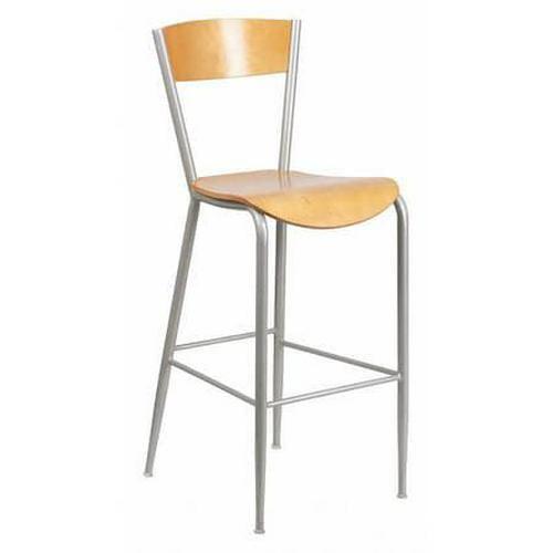 Invincible Silver Metal and Natural Wood Swivel Barstool