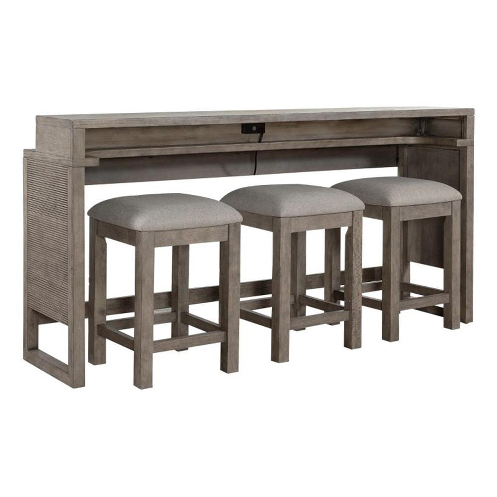 Dusty Taupe Wood Console Bar Table Set with 3 Stools