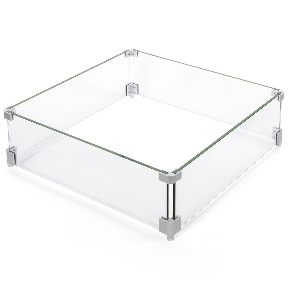 Clear Tempered Glass Square Fire Pit Wind Guard with Aluminum Brackets