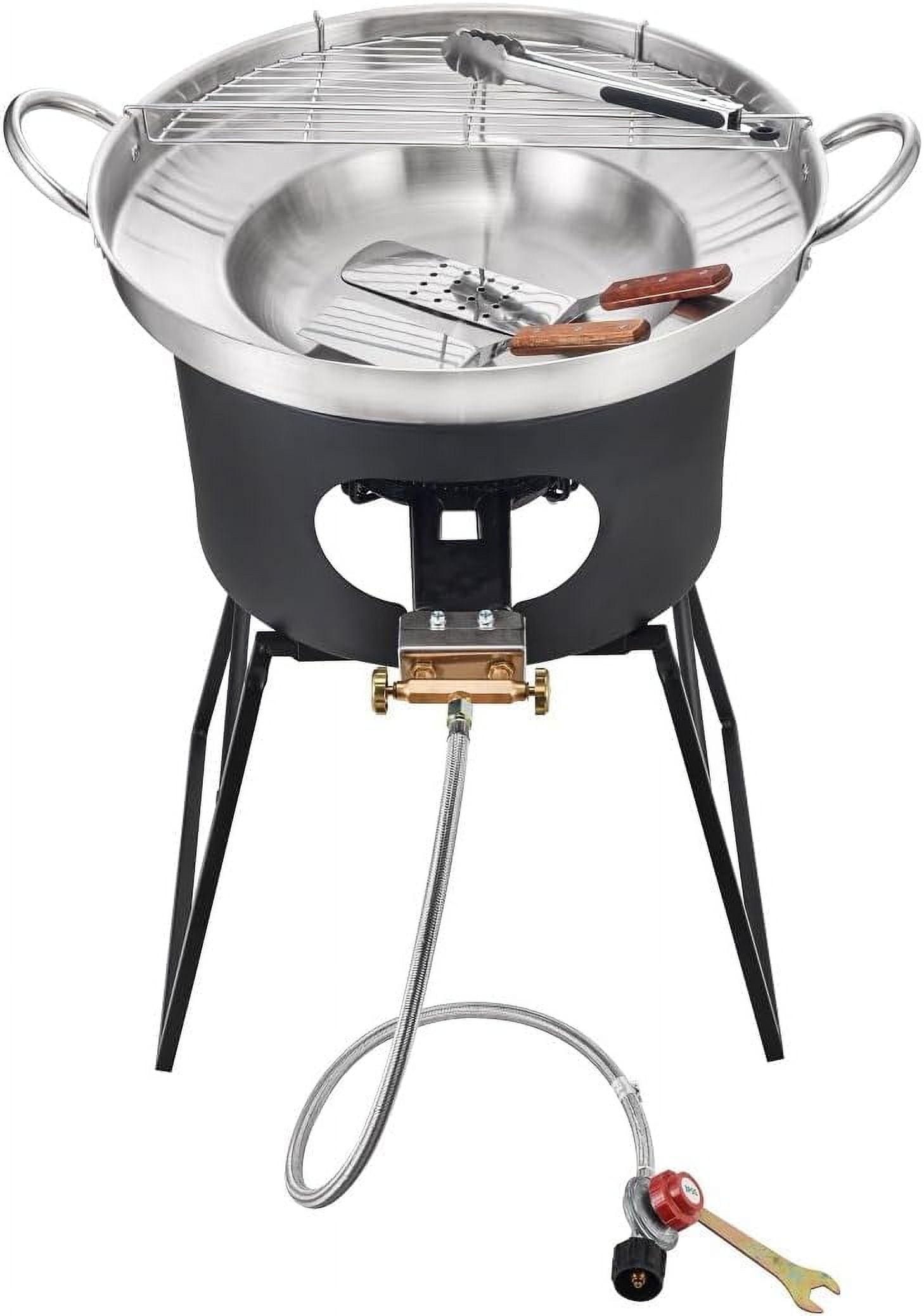 Barton 23" Propane Burner Stove Stand With Concave Comal And Discada Disc Cooker