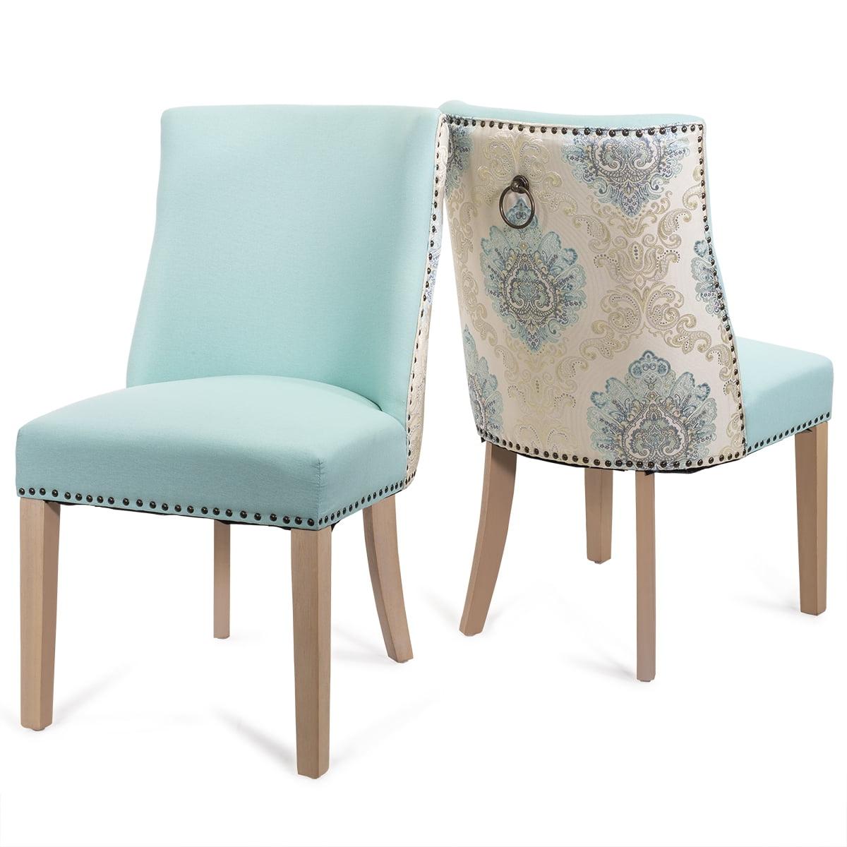 Versailles Blue Leather Upholstered Parsons Side Chair with Birch Wood Legs