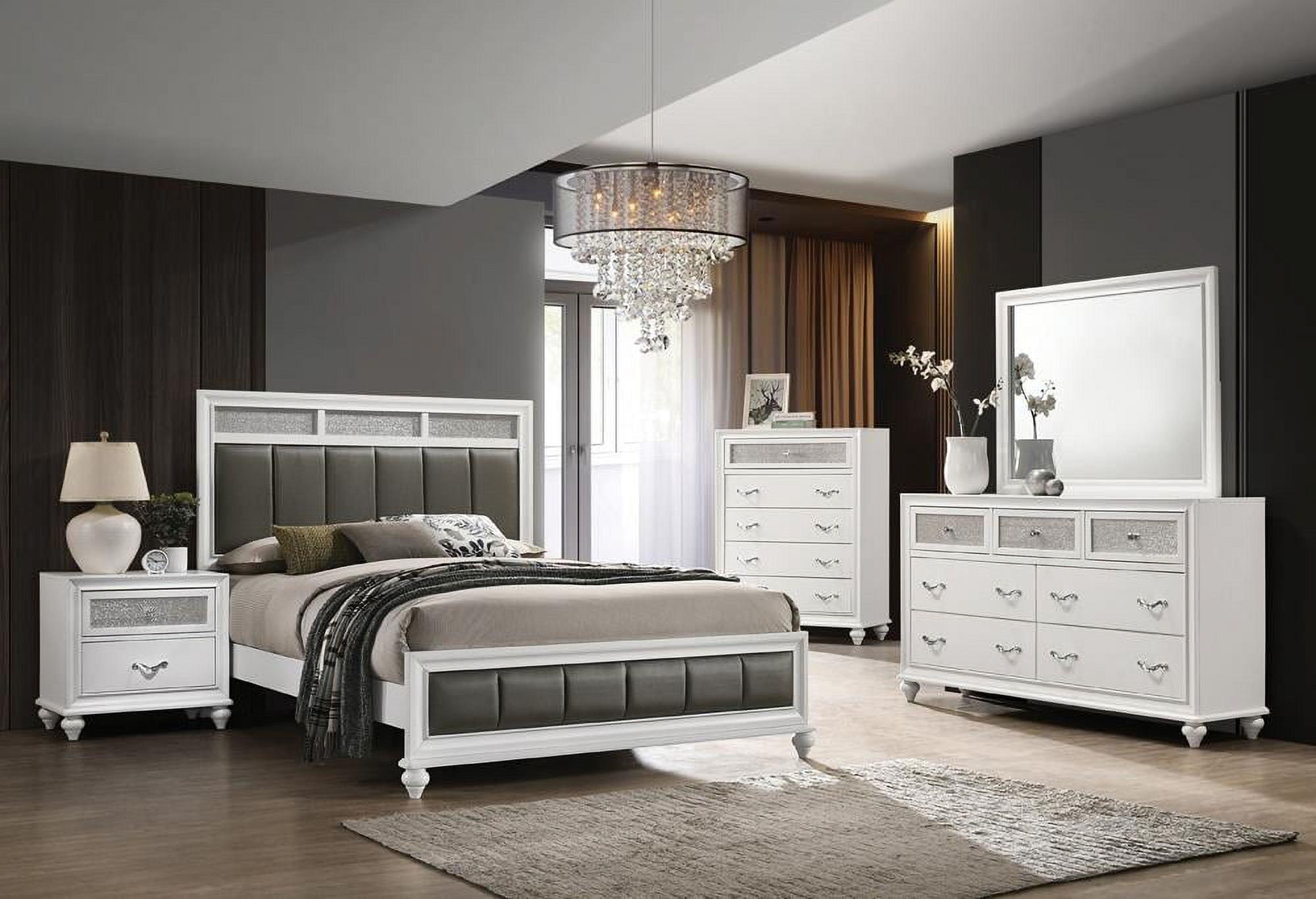 White 5-Piece Queen Bedroom Set with Metallic Leatherette Upholstery