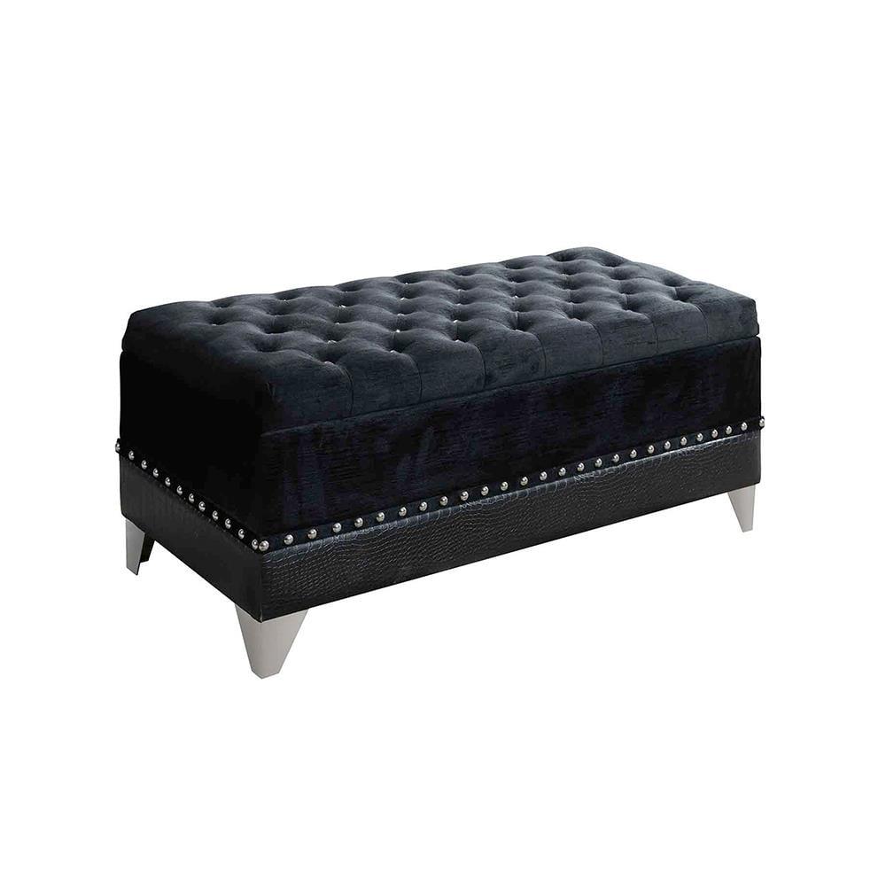 Luxurious 44'' Black Velvet Tufted Storage Trunk with Chrome Accents