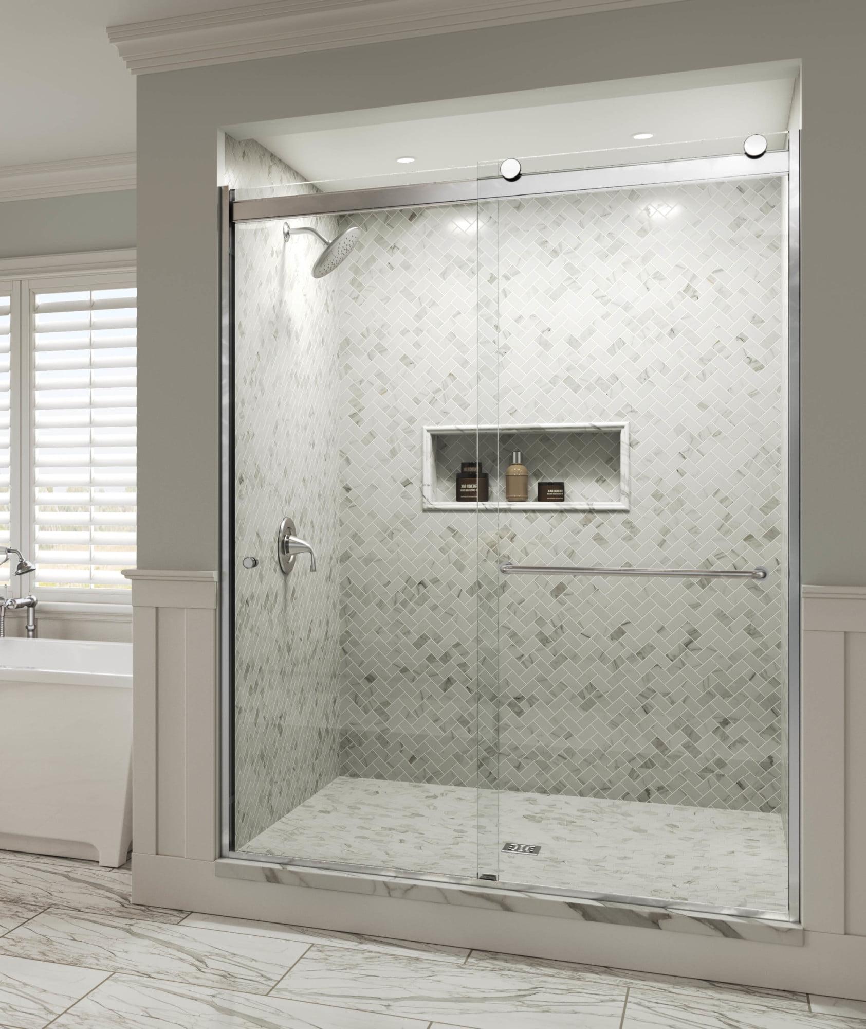 Rotolo 70" High x 56" Wide Chrome Semi Frameless Shower Door