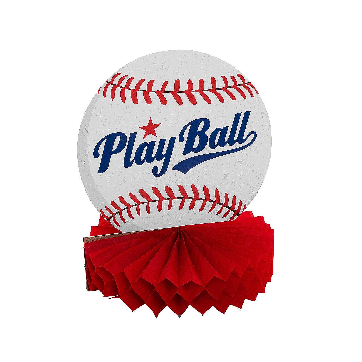 Red and White Baseball Party Centerpieces, 4 Pieces