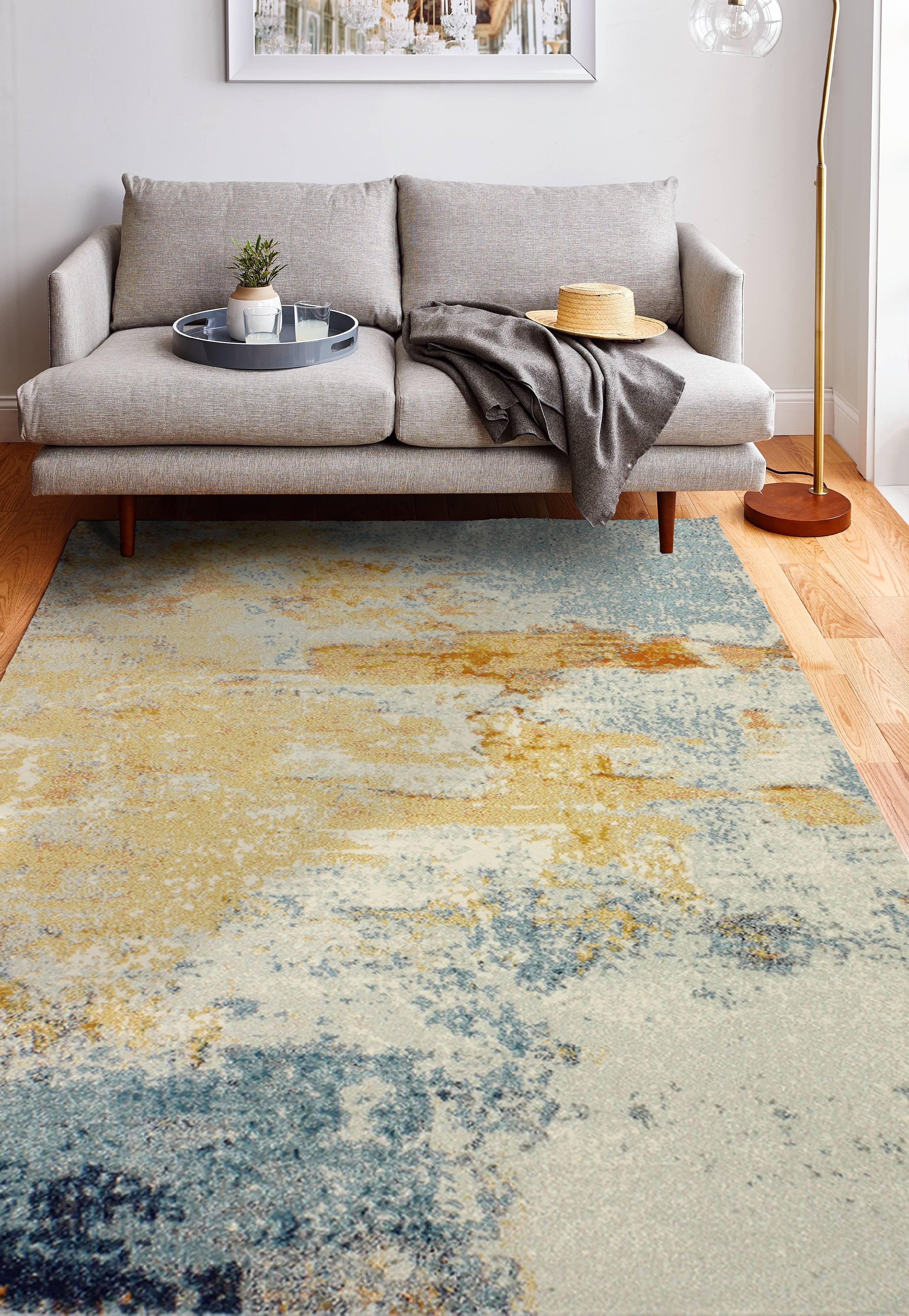 Ivory and Multi Abstract Low Pile Area Rug