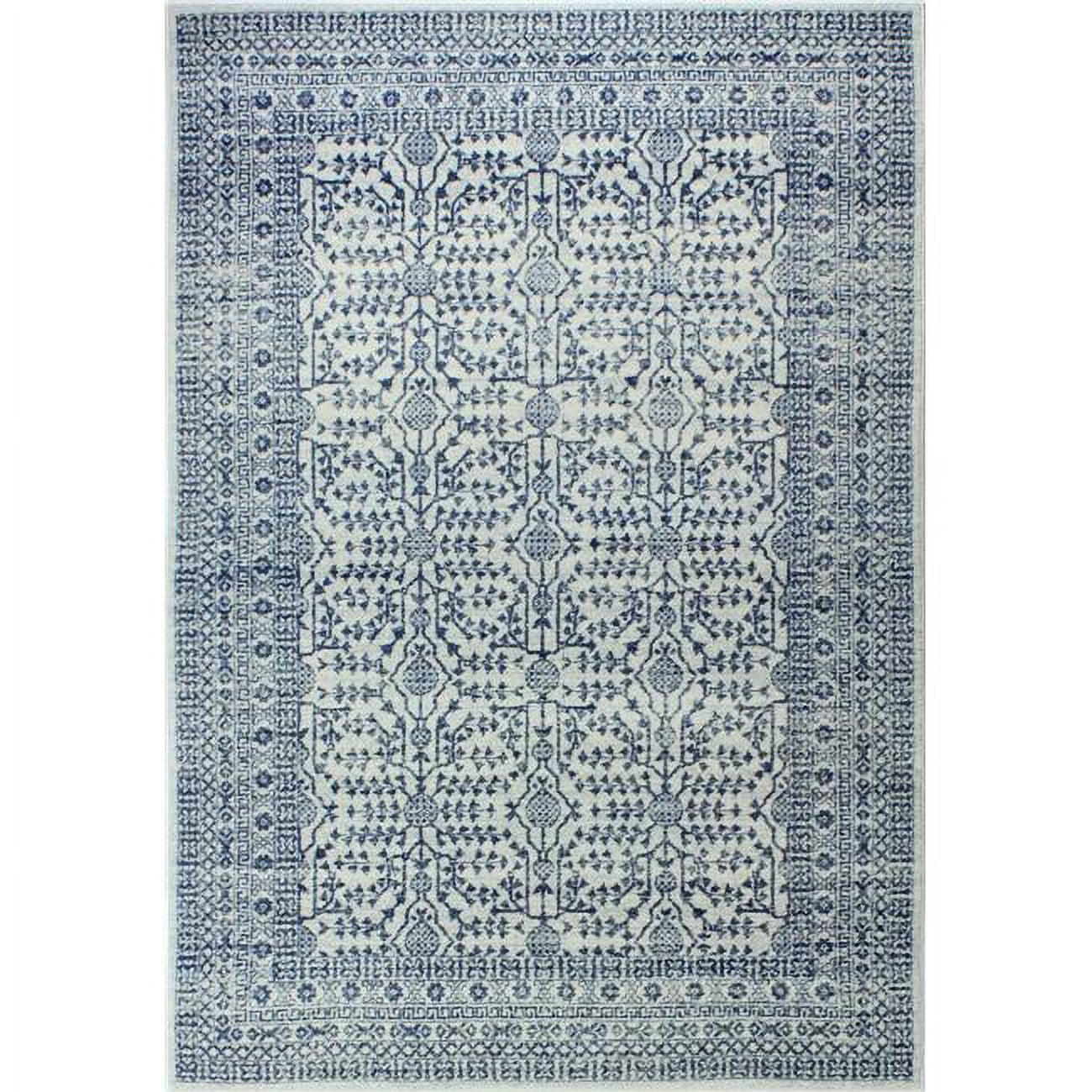 Ivory and Blue Rectangular Washable Synthetic Area Rug 4' x 6'