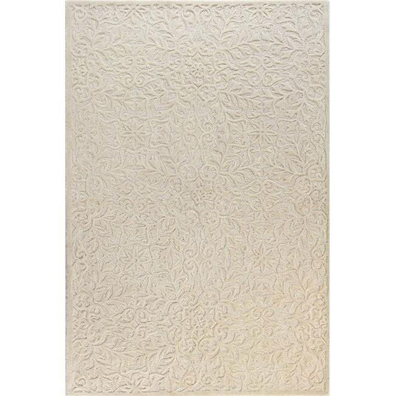 Ivory Floral Motif Tufted Wool Runner Rug