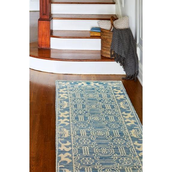 Addie Geometric Hand Knotted Wool Denim/Cream Area Rug