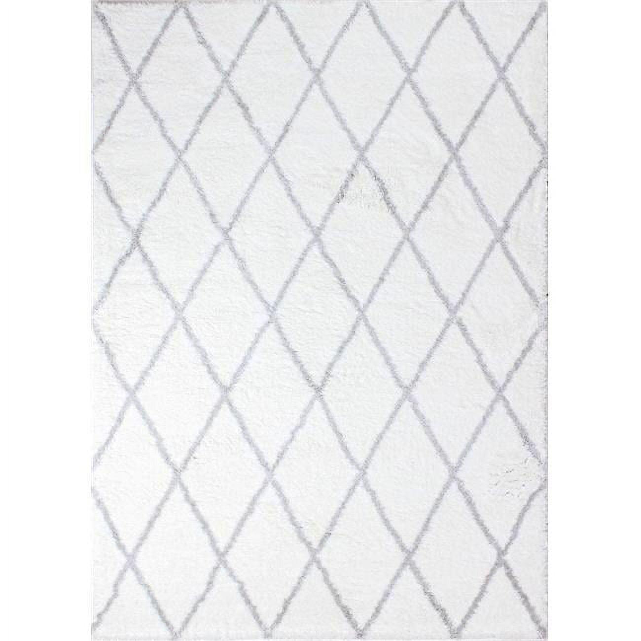 Gray and White Geometric Shag Area Rug 7'6" x 9'6"