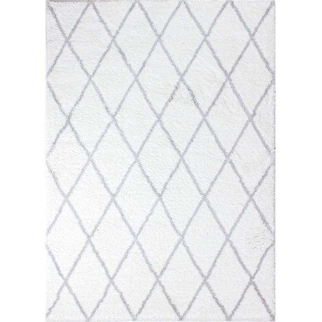 Gray and White Geometric Shag Area Rug 7'6" x 9'6"