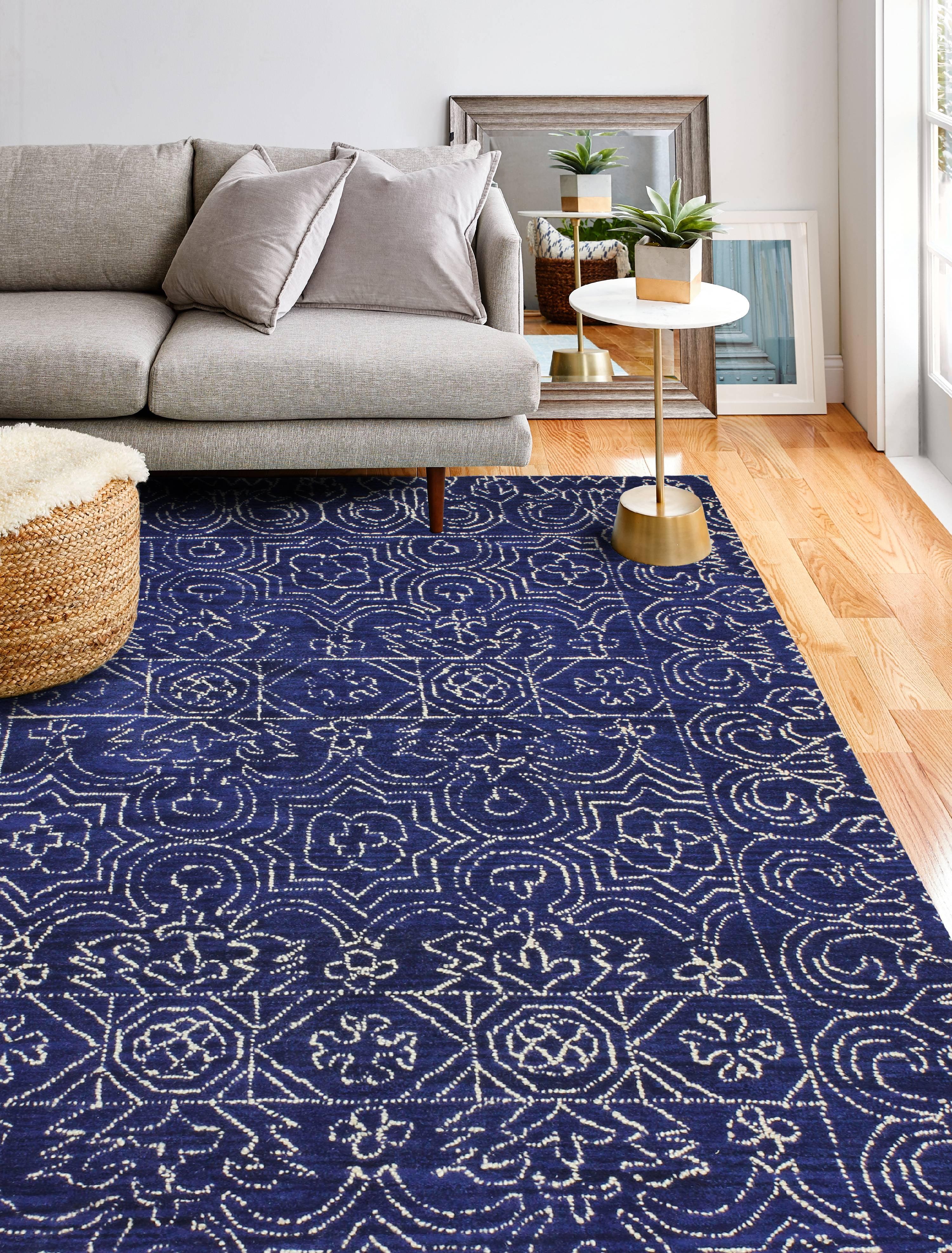 Navy Tufted Wool Rectangular Area Rug 5' x 7'