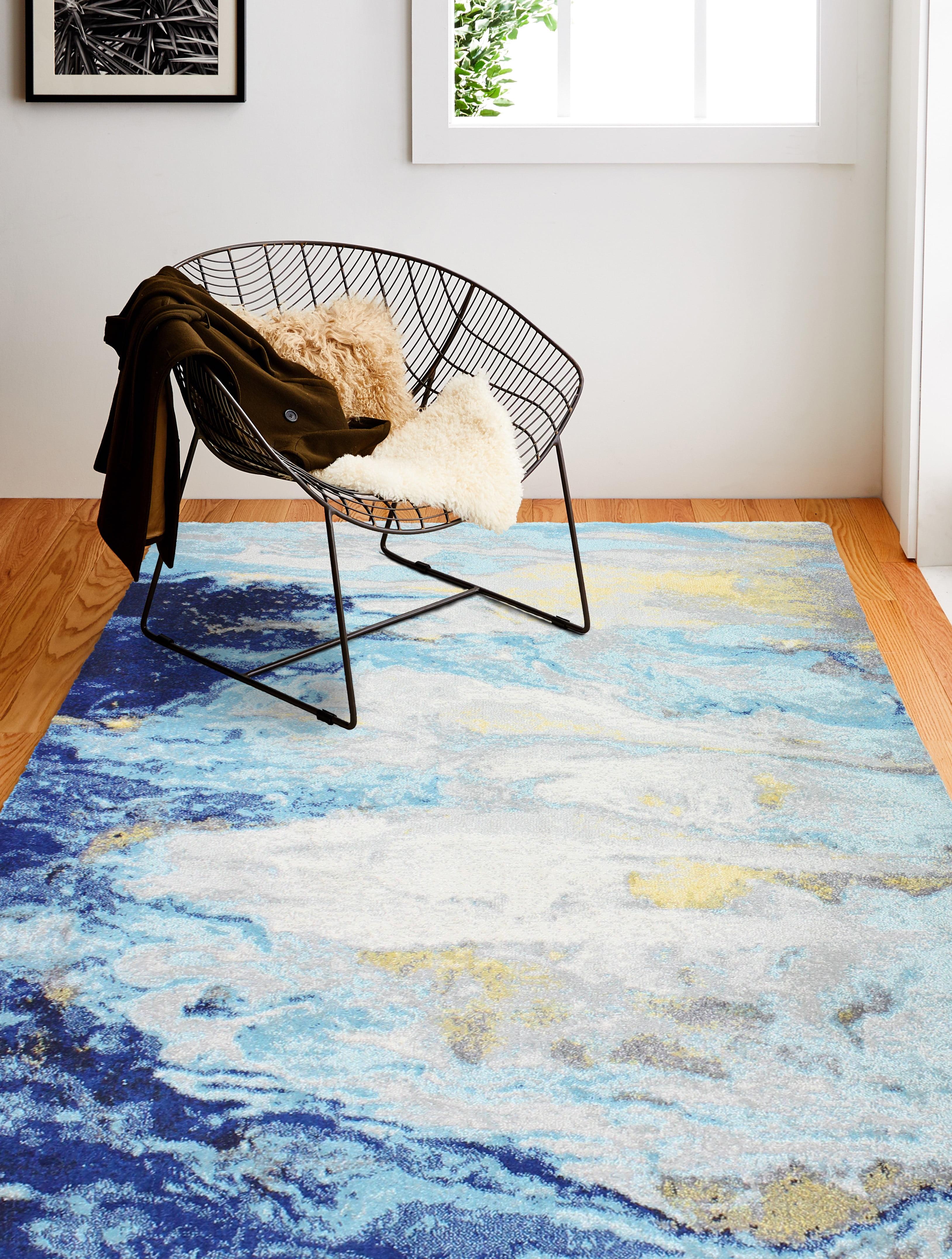 Serenity Blue Abstract 8' x 10' Easy-Care Synthetic Area Rug