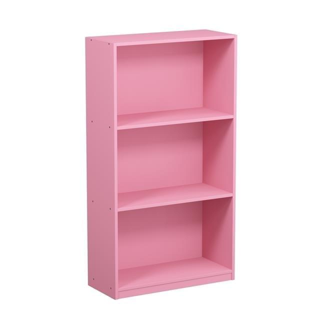 Pink 3-Tier Particle Board Bookcase Storage Shelves