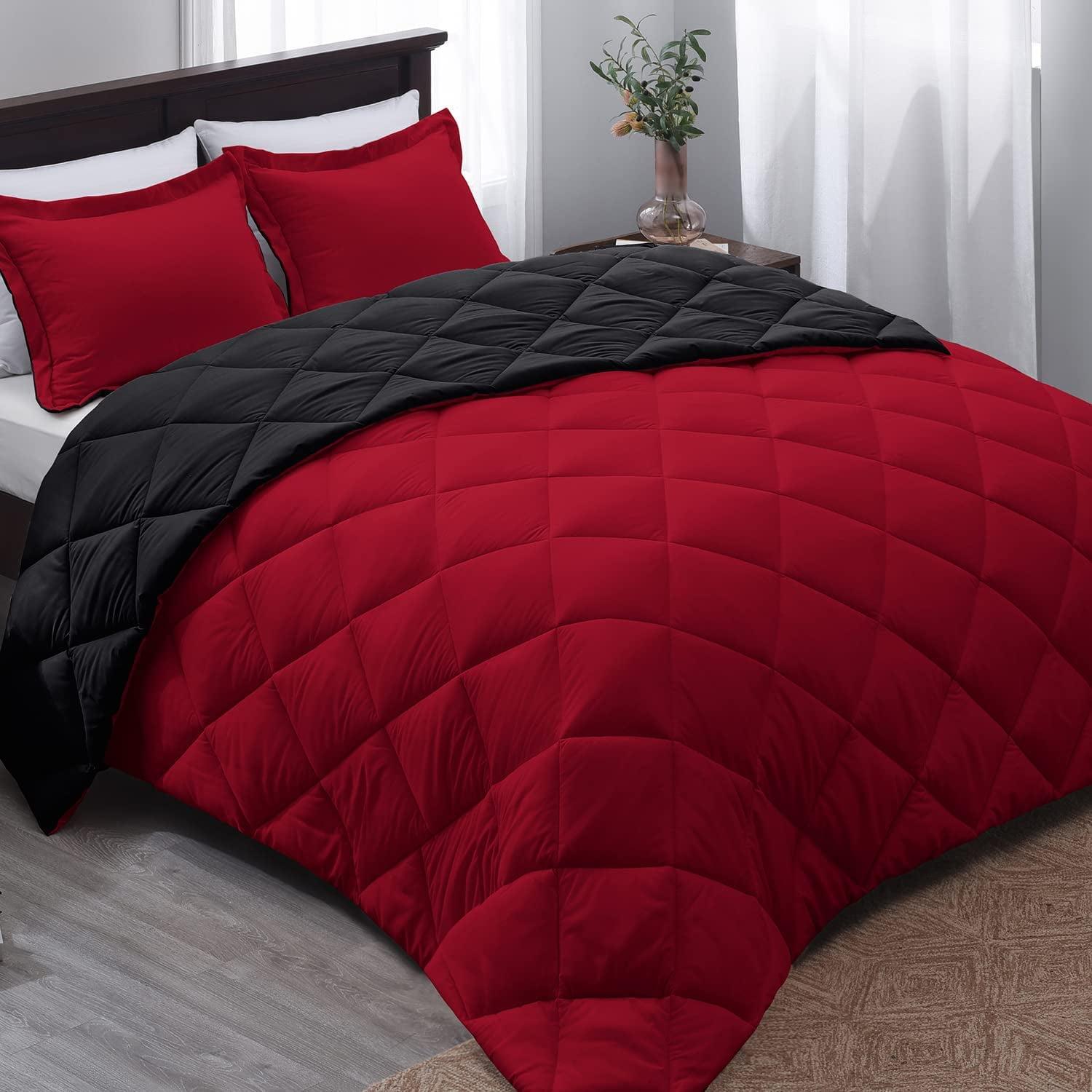 Queen Red and Black Reversible Down Alternative Comforter Set