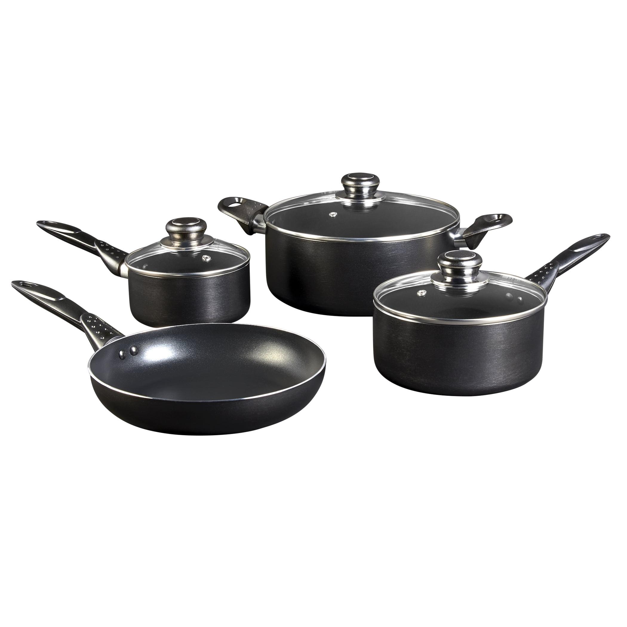 7-Piece Black Nonstick Aluminum Cookware Set with Glass Lids