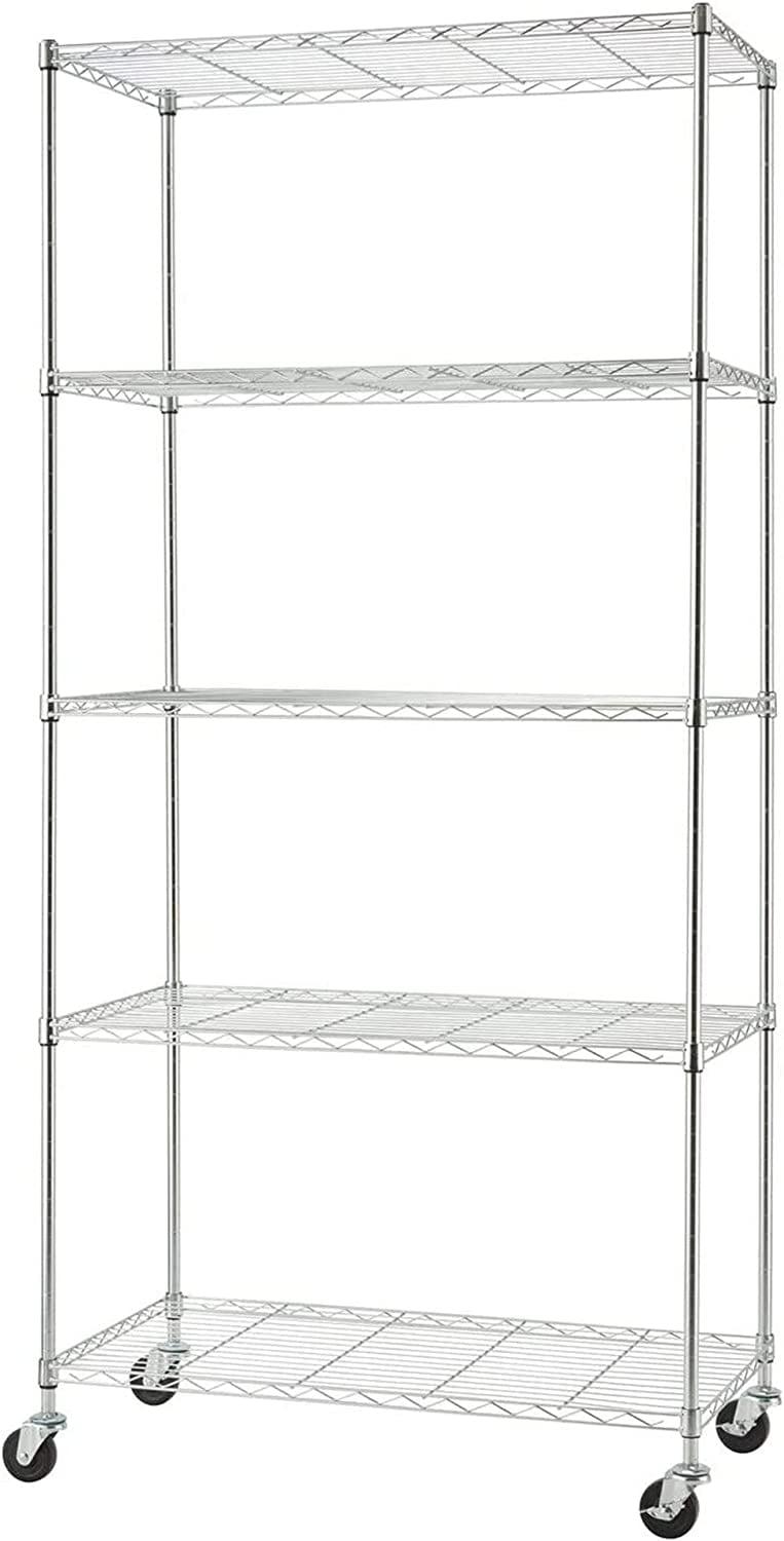 EcoStorage Chrome 5-Tier Adjustable Utility Wire Shelving with Wheels