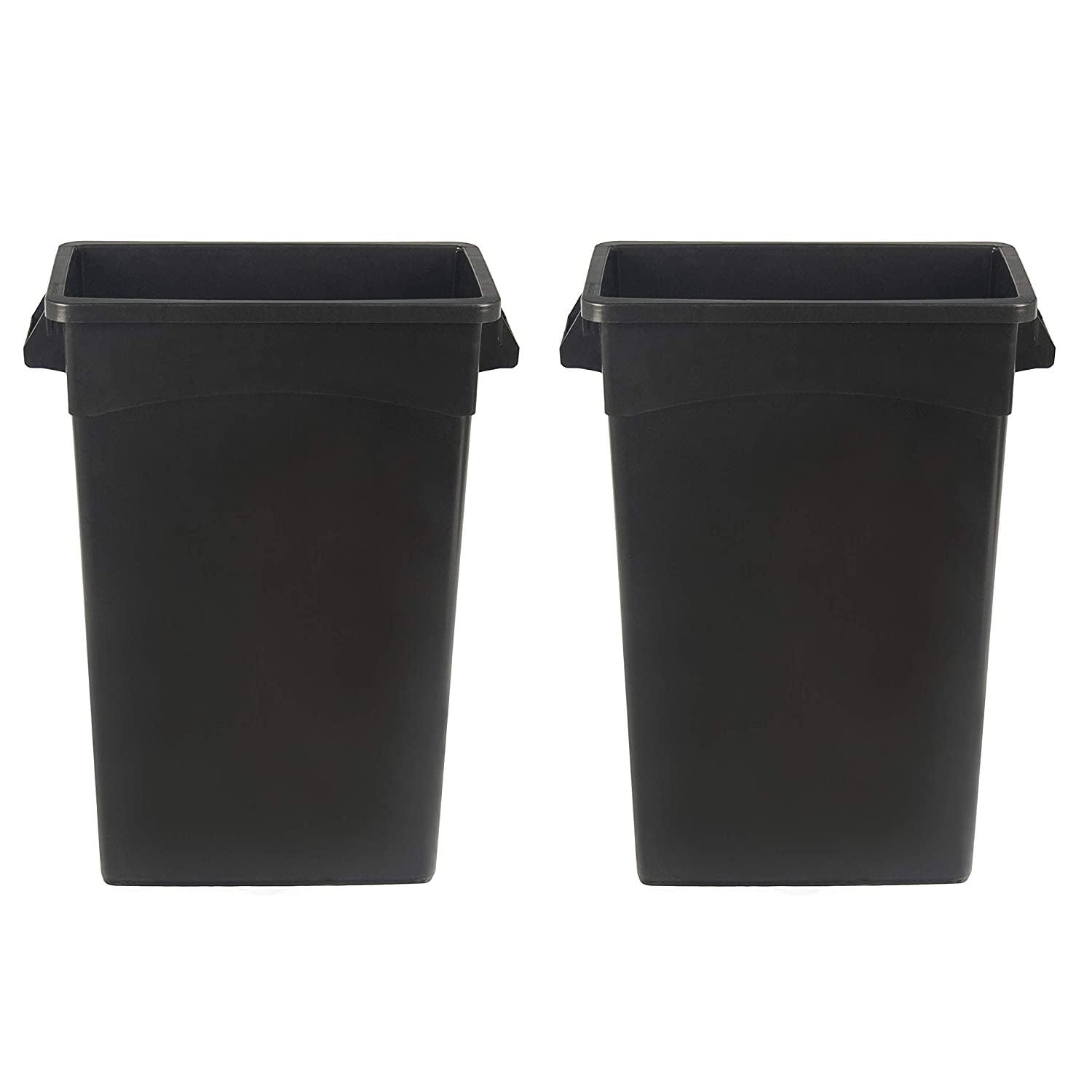 Black Rectangular Commercial Slim Plastic Trash Can, 23 Gallon, Pack of 2