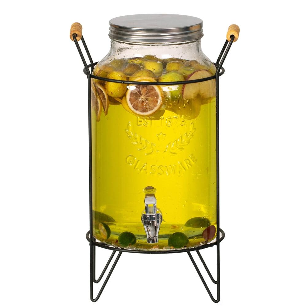 Basicwise Basicwise 1.6-gallon Glass Drink Dispenser With Stainless Steel Spigot – Water And Juice Container, Lemonade Stand, Beverage Dispenser For Parties, Weddings, Birthdays, And Family Business Meetings