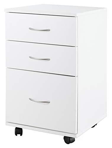 Basicwise 26" Mobile File Organizer Cabinet with 3 Drawers and Rolling Casters - Fits Under Desk for Convenient Storage of Letters and Documents