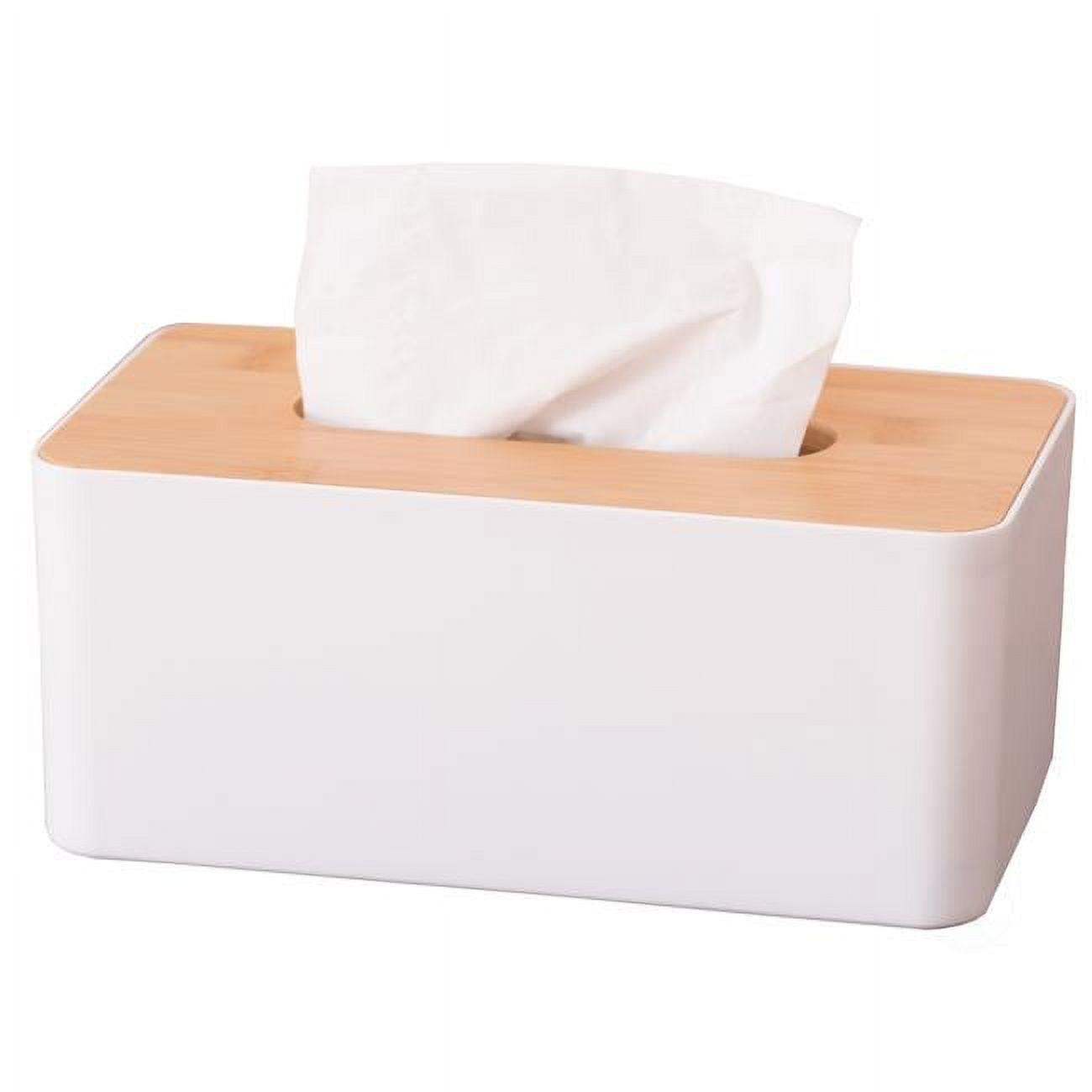 White and Bamboo Rectangular Tissue Box with Removable Lid