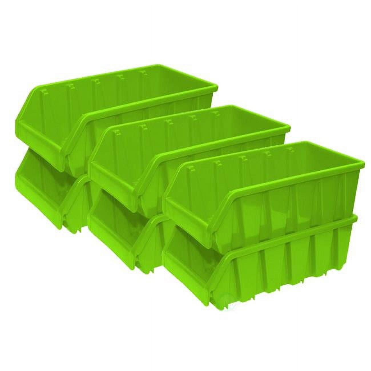 Basicwise Plastic Storage Stacking Bins, Green (Pack of 6)